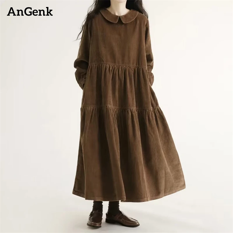 Cotton Solid Color Vintage Dresses For Women 2024 Spring Autumn Casual Korean Style Fashion Elegant Dress Office Lady Clothing