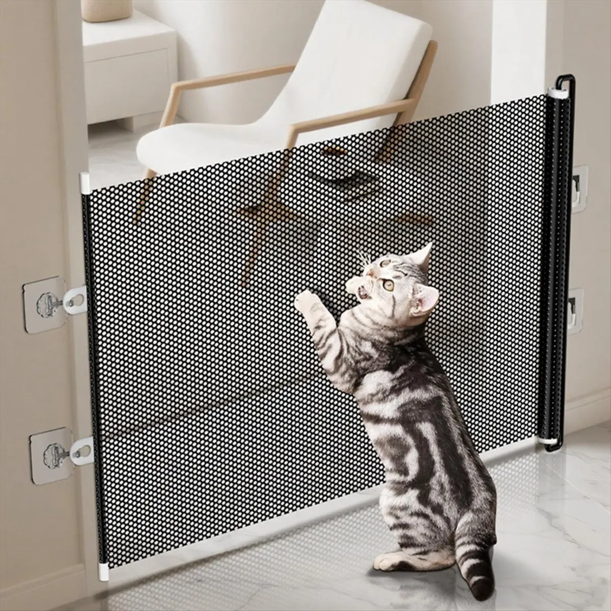 A24I Retractable Pet Safety Gate Baby Barrier Indoor Mesh Fence Stair Barrier for Dogs Kitten with Reinforced Strip Prevent - view 3