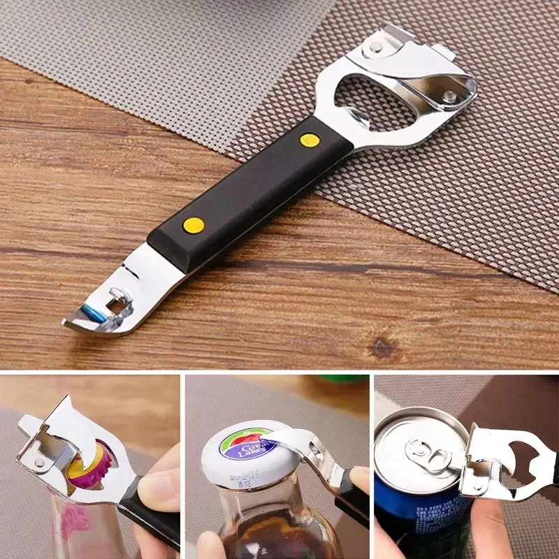 Stainless Steel Adjustable Bottle Opener Manual Jar Lid Off Can Opener Non-Slip Multifunctional Kitchen Gadget