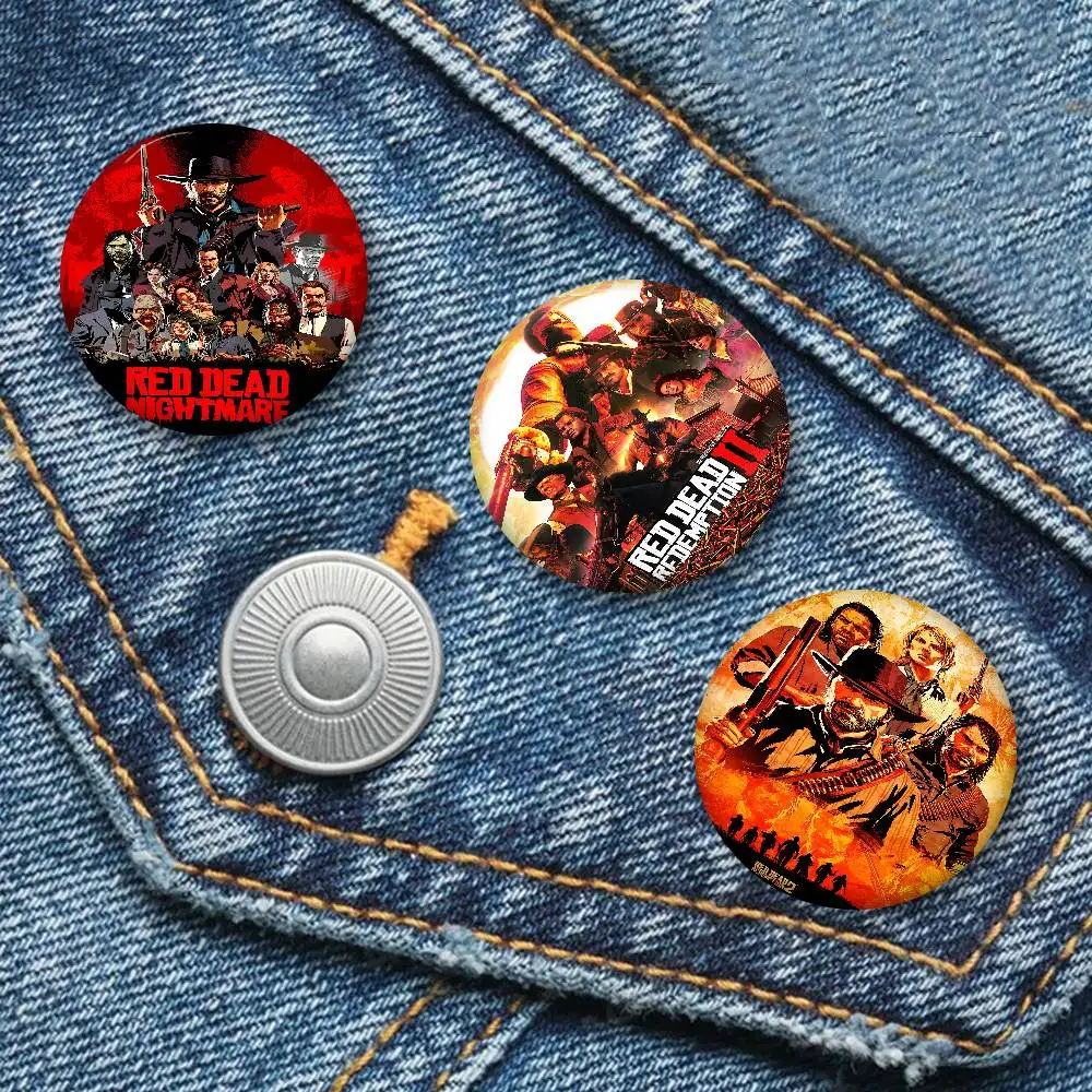 لعبة R-Red Dead Redemption 2 RDR2 صفيح لينة زر دبوس بروش شارة معدنية مخصصة مجوهرات اكسسوارات قبعة حقيبة التلبيب