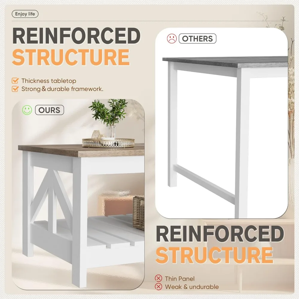 39" Farmhouse Coffee Table, Coffee Tables for Living Room, Farmhouse Square Coffee Table with Storage, Couch Table, Small Table