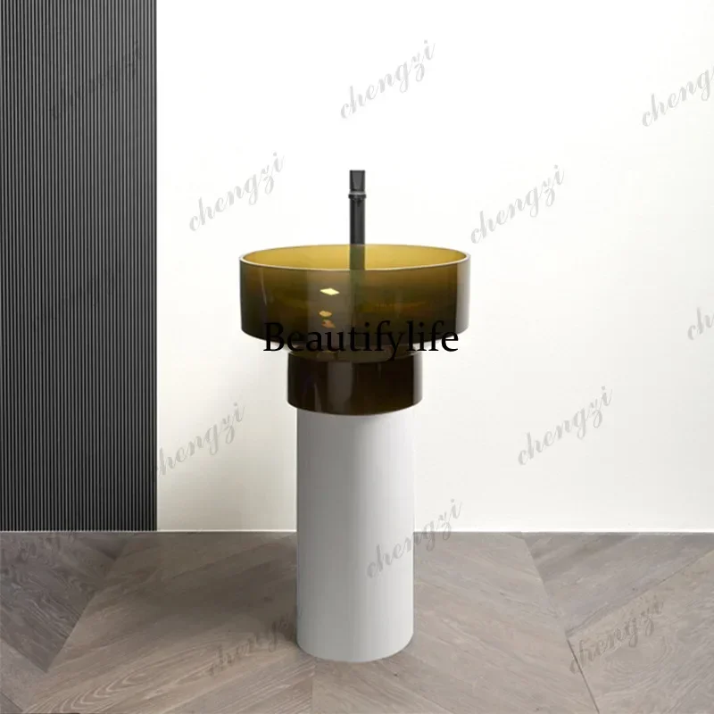 Modern Bathroom integrated floor-standing artificial stone column basin Hotel home desktop washbasin balcony outdoor art