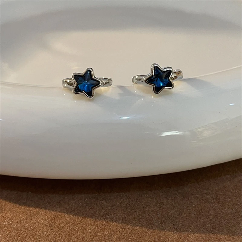 Y2K-pendientes de aro con forma de estrella azul para mujer y niña, aretes Vintage sencillos, regalo de joyería estética