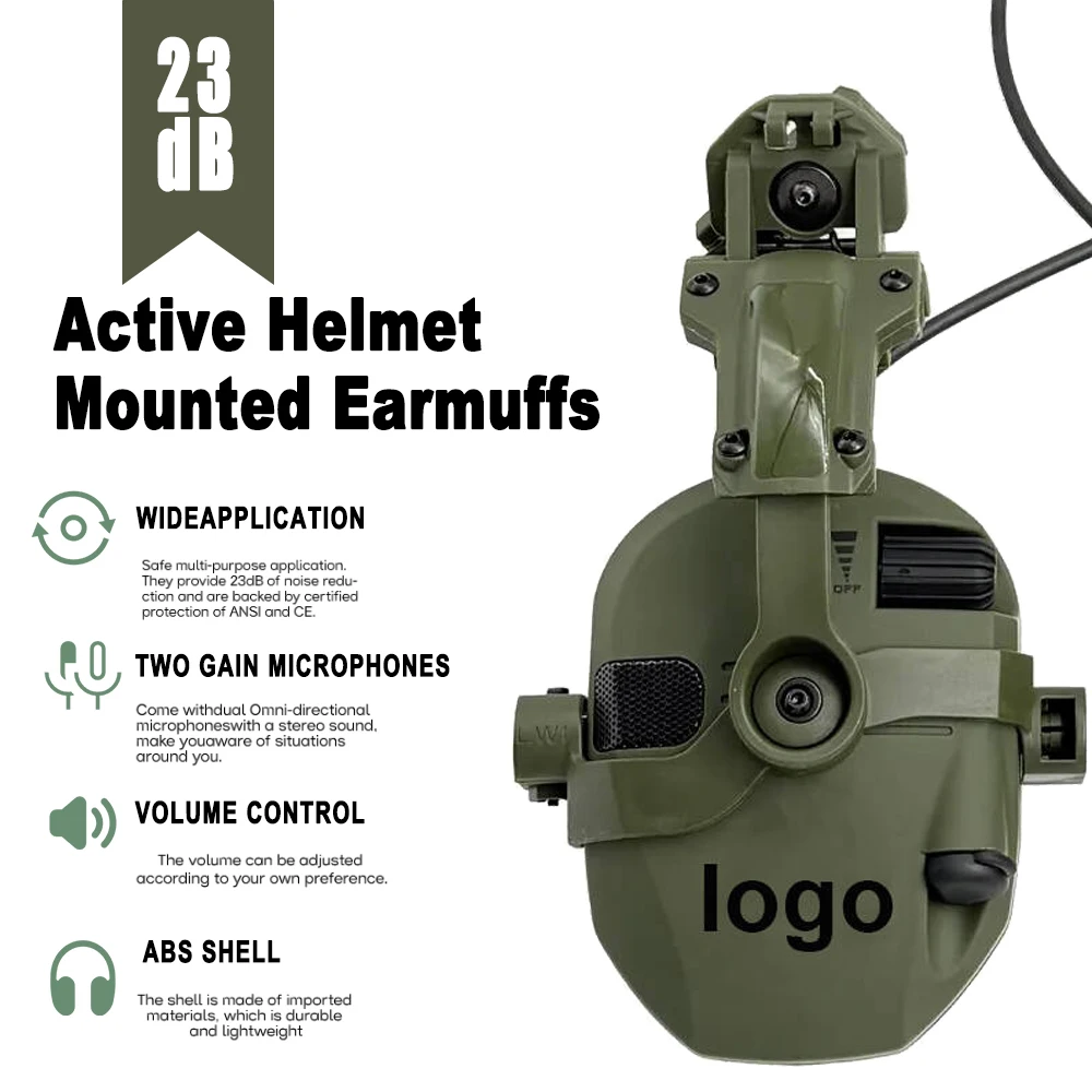 Electronic Helmet Mounted Active Earmuffs For Tactical  Hearing Protection Airsoft Shooting Noise Reduction Hunting Headphone