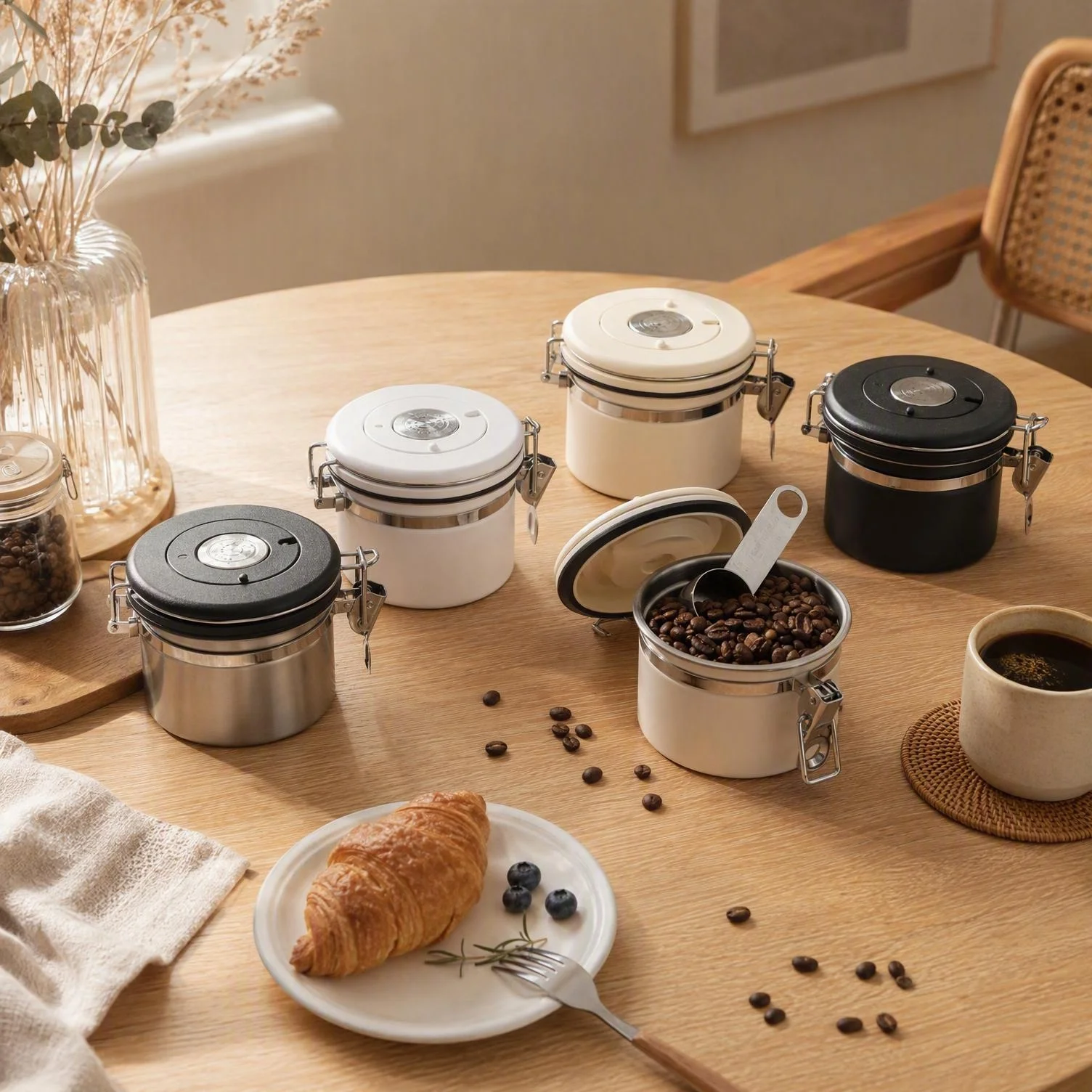 coffee-bean-vacuum-storage-jar-500ml-stainless-steel-light-proof-sealed-canisters-travel-black-container-cafe-accessories-set