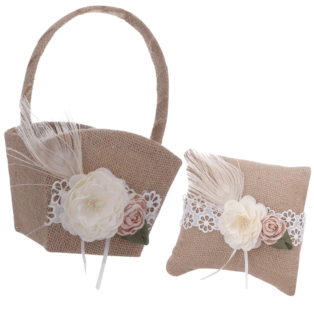 

Flower Set Pillow Bearer Cushion Wedding Girl Basket Girl Wedding Ring Pillow Basket Pillows Storage