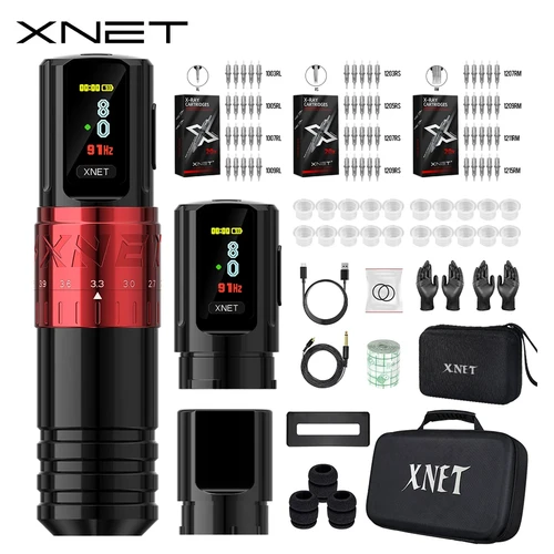 XNET Vipera-Kit de máquina de tatuaje inalámbrica, carrera ajustable, pantalla OLED de 2,4-4,2mm, 60 uds., cartucho de tatuaje mixto para artistas de tatuajes