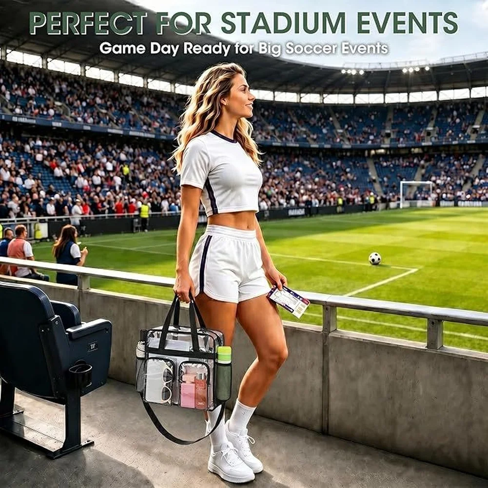 Event Ready Transparent Handbag with Mesh Compartments and Adjustable Strap for Comfortable All Day Carry at Venues