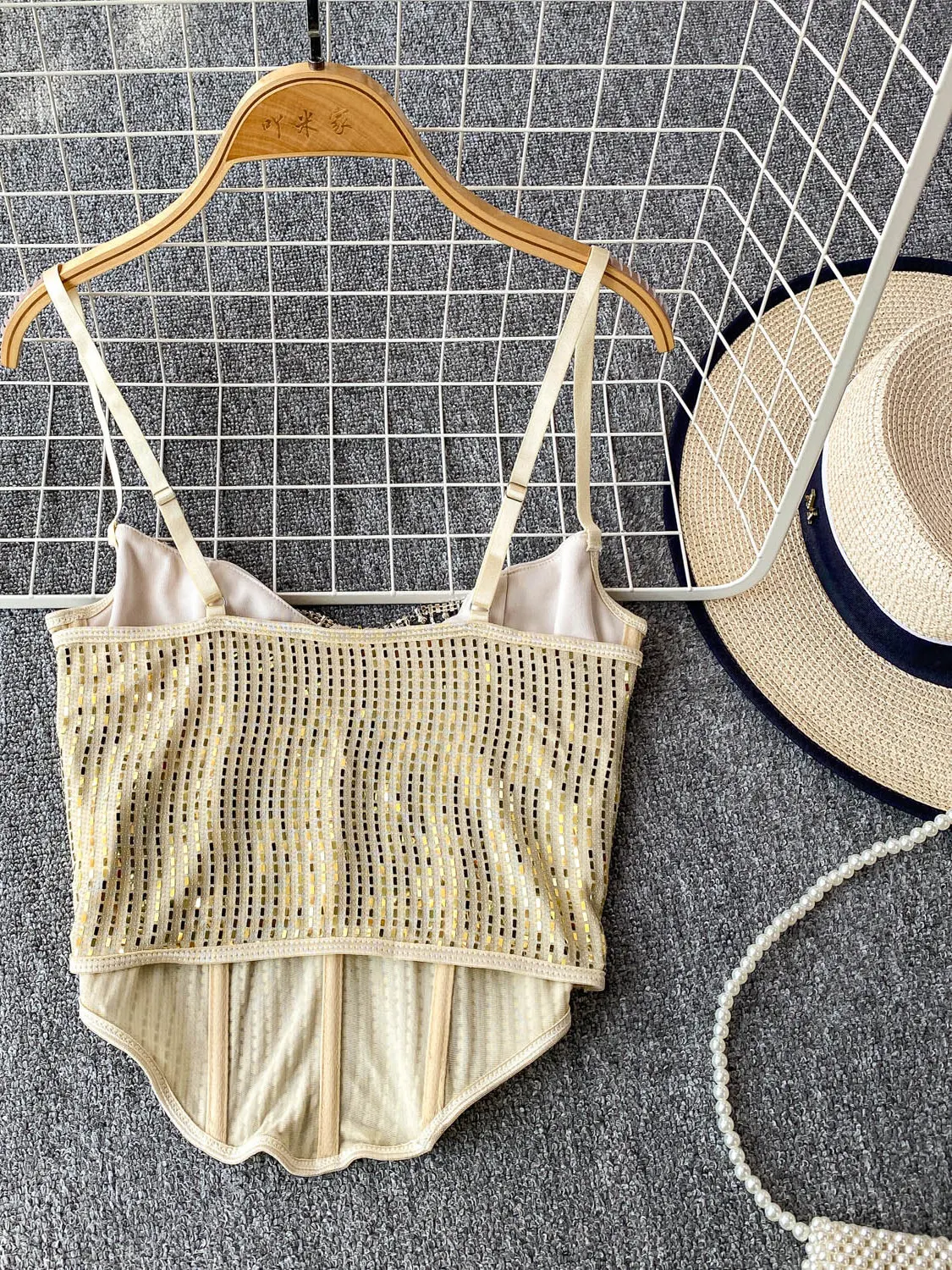 الذهب Emed الماس تقليم Csole تانك الأعلى المرأة ملابس خارجية التخسيس مثير Bal ort Sle تخفيف Faion #4