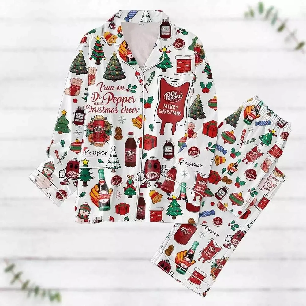 بدلة نسائية مكونة من قطعتين مطبوعة على شكل شجرة عيد الميلاد بأكمام طويلة وأزرار لأعلى، طقم سراويل واسعة الساق، بيجامة مريحة، بدلة كاجوال منزلية