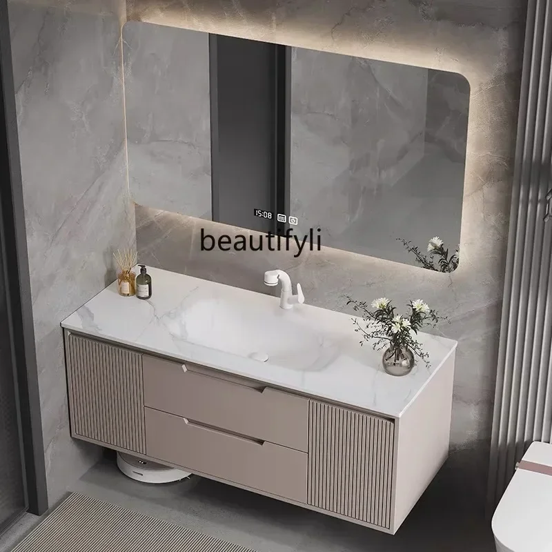 

FG Piastra in pietra curva a caldo Lavabo intero Bagno leggero Armadietto da bagno intelligente di lusso Lavabo in ro
