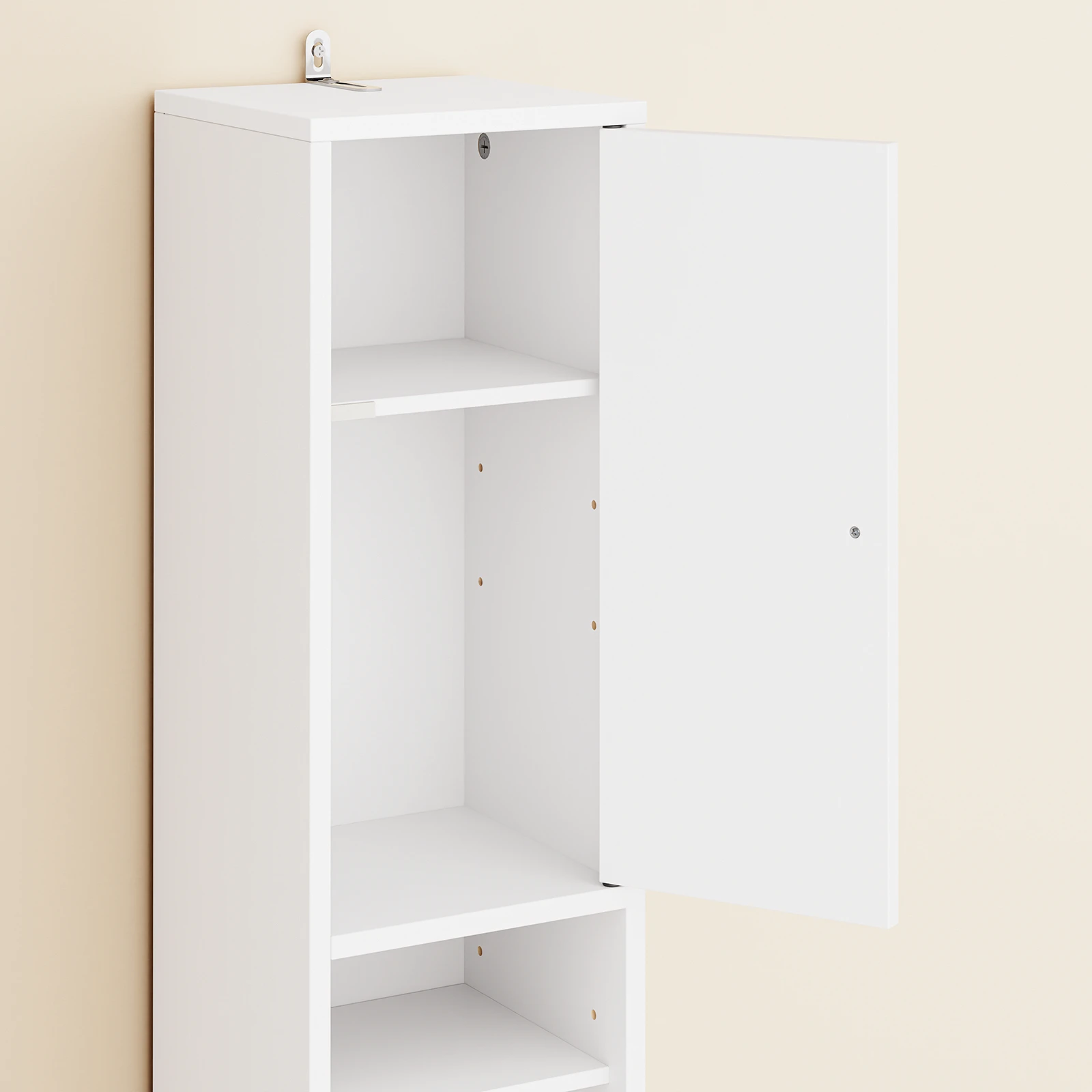 SoBuy BZR34 Badezimmerschrank Hochschrank Schmal Badschrank für kleine Bäder mit verstellbaren Einlegeböden Badezimmer 20x20x180 – Detail 15