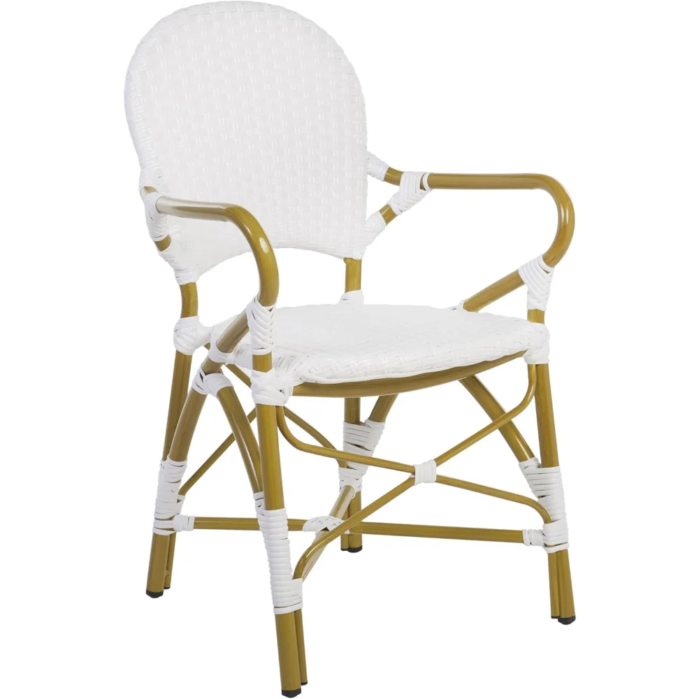 

Home Hooper White Indoor/Outdoor Rattan Stacking Arm Chair, Set of 2