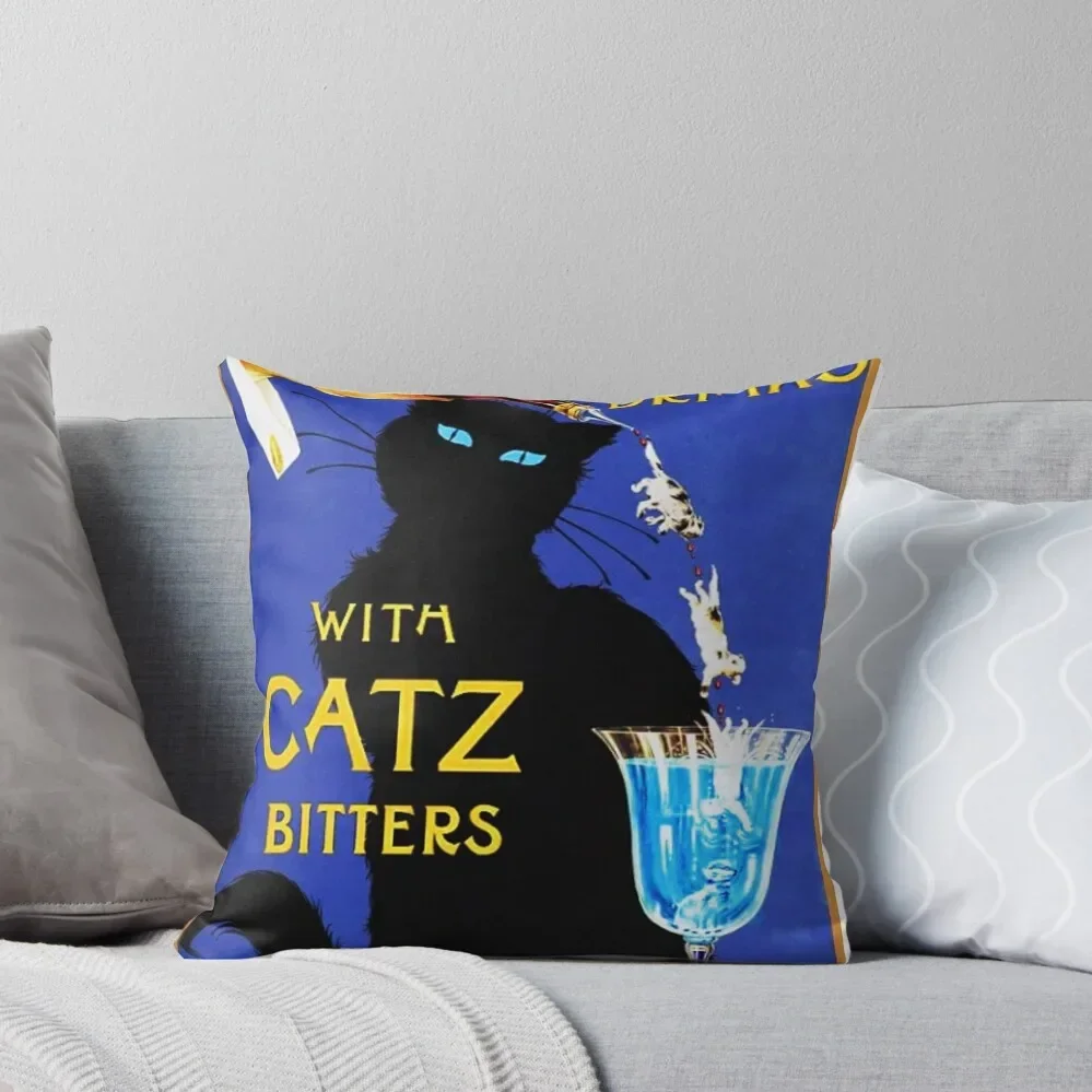 

Mix Your Drinks with Catz Bitters Vintage Food & Alcoholic Beverage Drink Poster Throw Pillow Anime Pillow