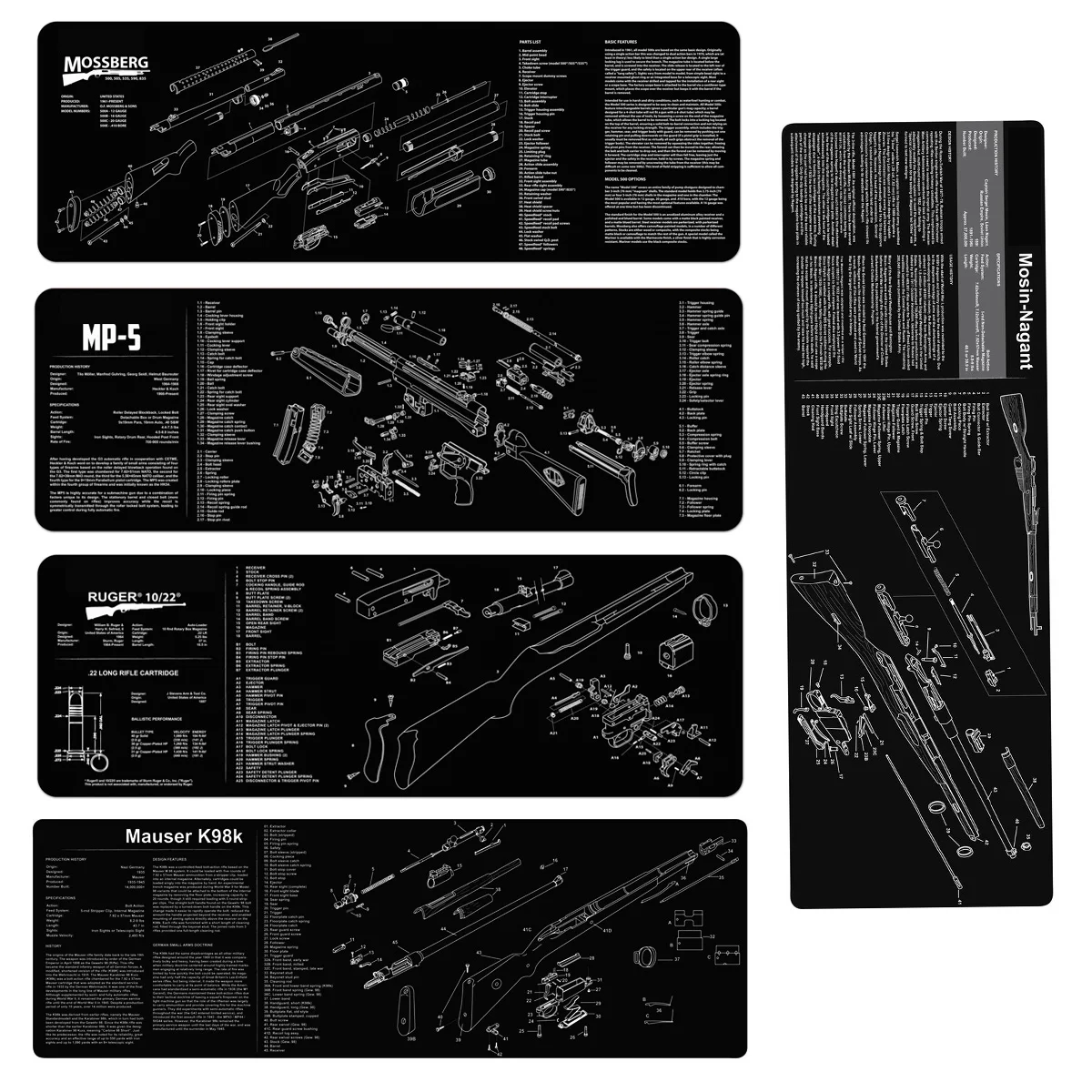 Ruger MP5 Mosin-Nagant K98 k Mossberg Gun Cleaning Rubber Mat With Parts Diagram and Instructions Armorers Bench Mat Mouse Pad