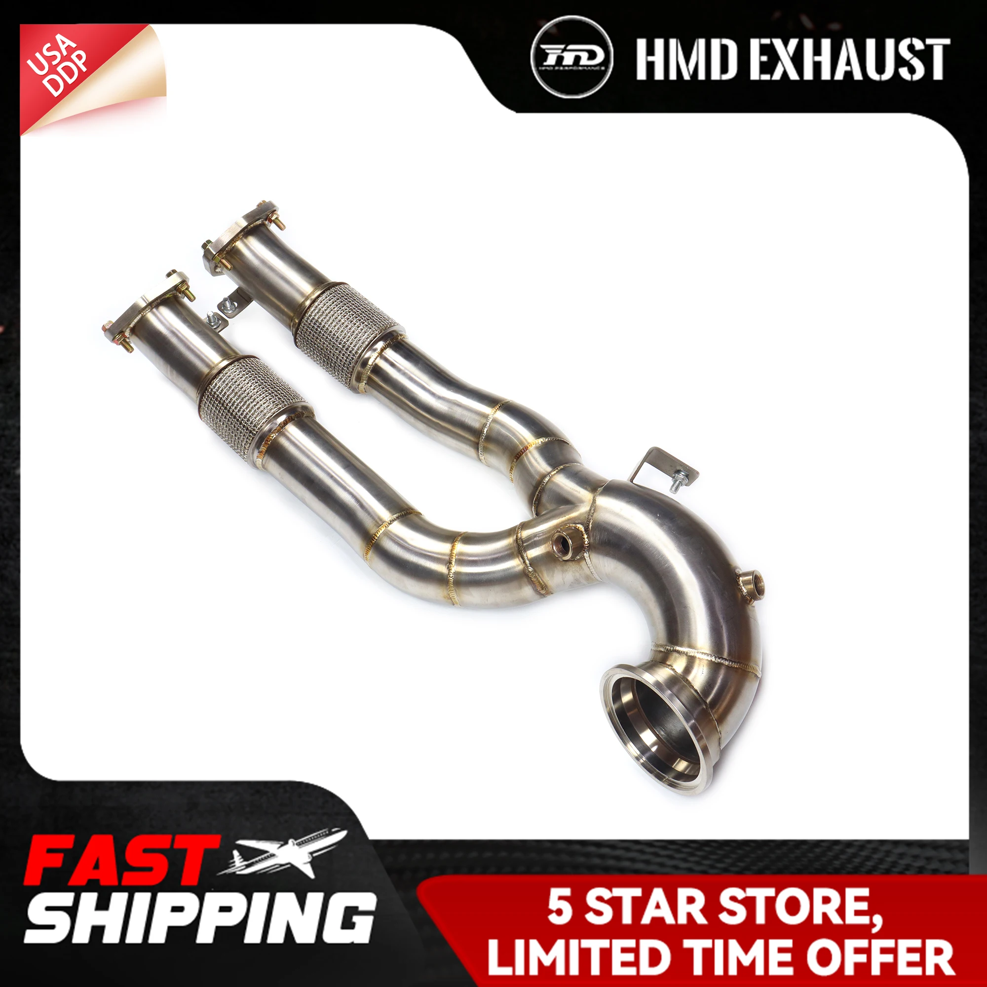 

HMD Downpipe for Audi TTRS 8J C200 W205 RHD Larger diameter pipes make louder sounds Exhaust pipe NO Heat shield