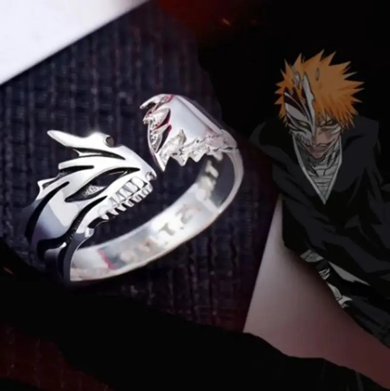 Anime BLEACH Kurosaki Ichigo Rings Cosplay Props Jewelry Accessory Unisex Couple Lover Ring Adjustable Gift