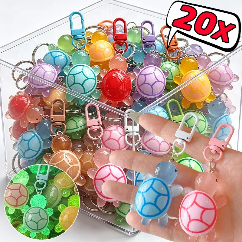Porte-clés tortue mignon qui brille dans la nuit, 1 à 20 pièces, pendentif pour sac à dos pour femmes, porte-clés tortue coloré, accessoires de bricolage, cadeaux pour étudiants