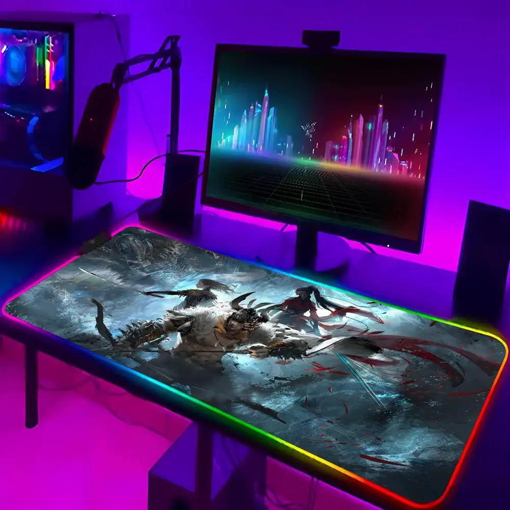 

Игровой коврик для мыши Naraka Bladepoint, Rgb коврик для мыши с подсветкой клавиатуры, для девочек, размер Xxl, коврик для ноутбука, настольные коврики для пар, Настольный коврик