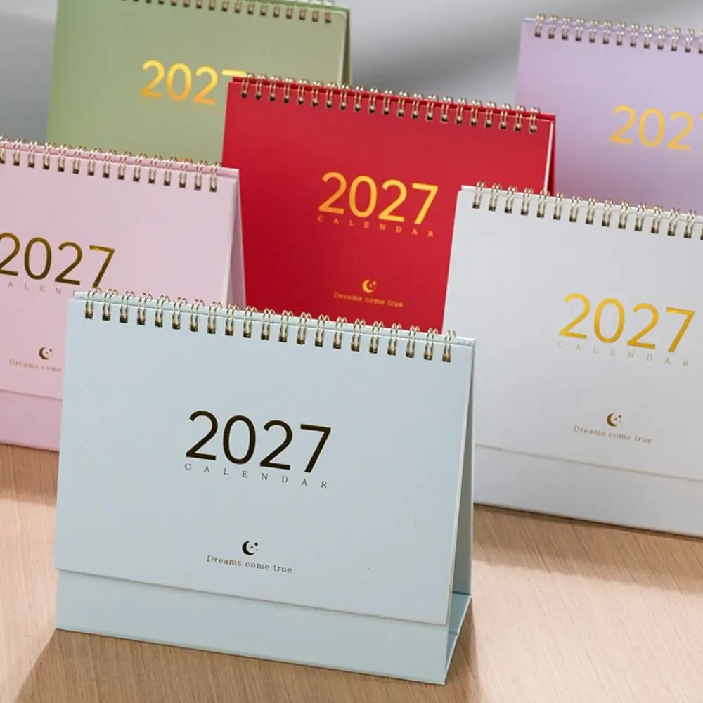 Paper 2027 Desk Calendar Spiral Binding Monthly View Monthly Planner Morandi Color Desktop Size Flip Calendar Office Desk