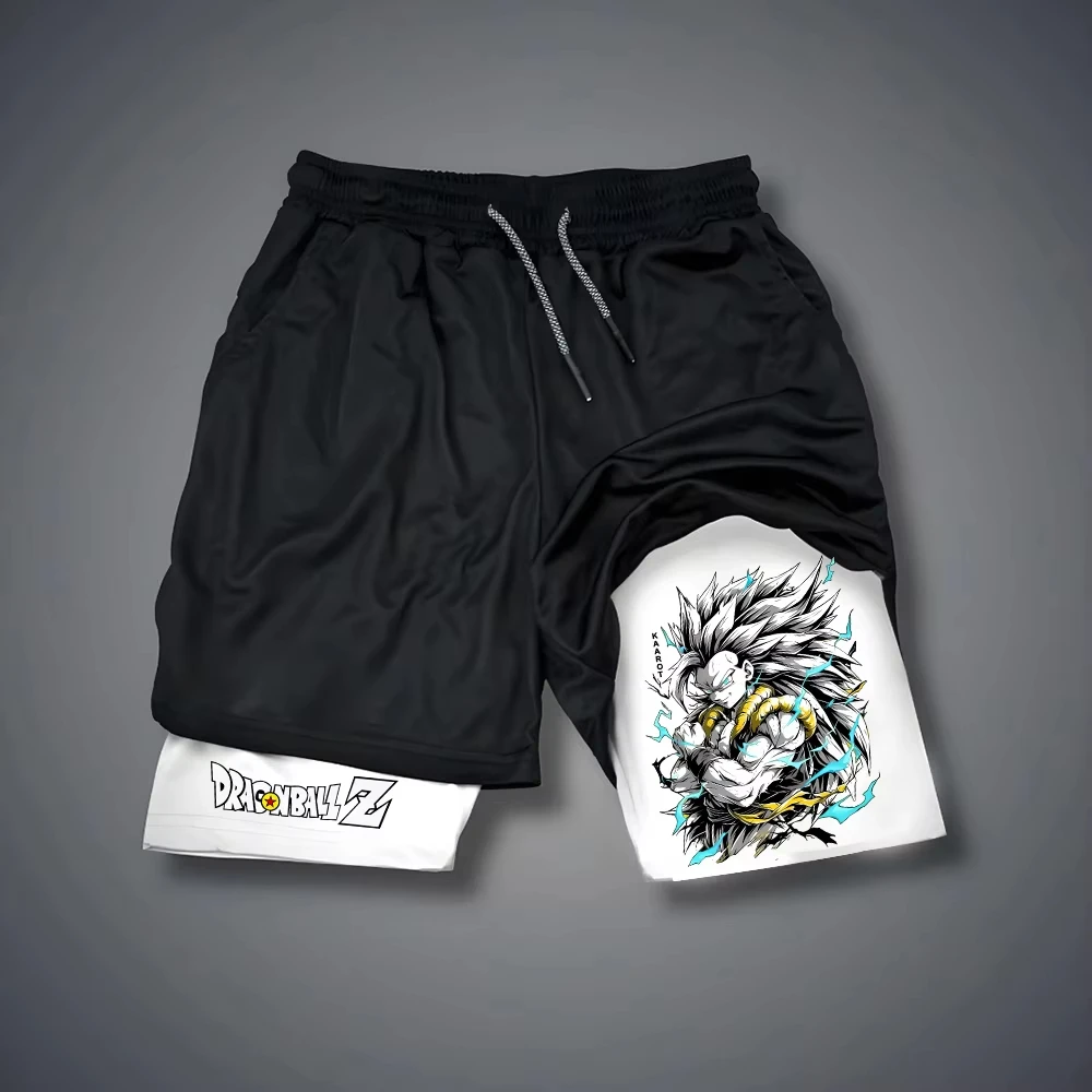 Dragon Ball Z Training Shorts Classic Goku Battle Pose Right Side Logo Text Adjustable Drawstring Waist Gym Wear view 4