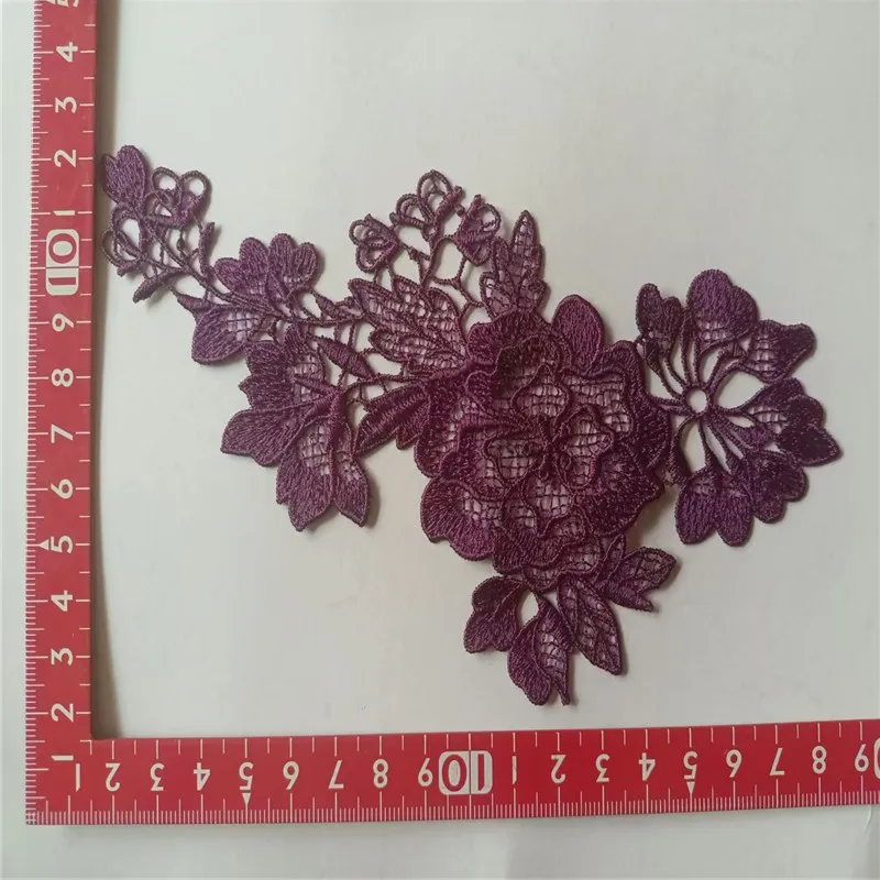 بقع تطريز أرجوانية لامعة من الدانتيل ، خياطة متدرجة مجوفة ، ملابس مزخرفة بالدانتيل من البندقية ، 12 × 18 ، 10 لكل قطعة #3