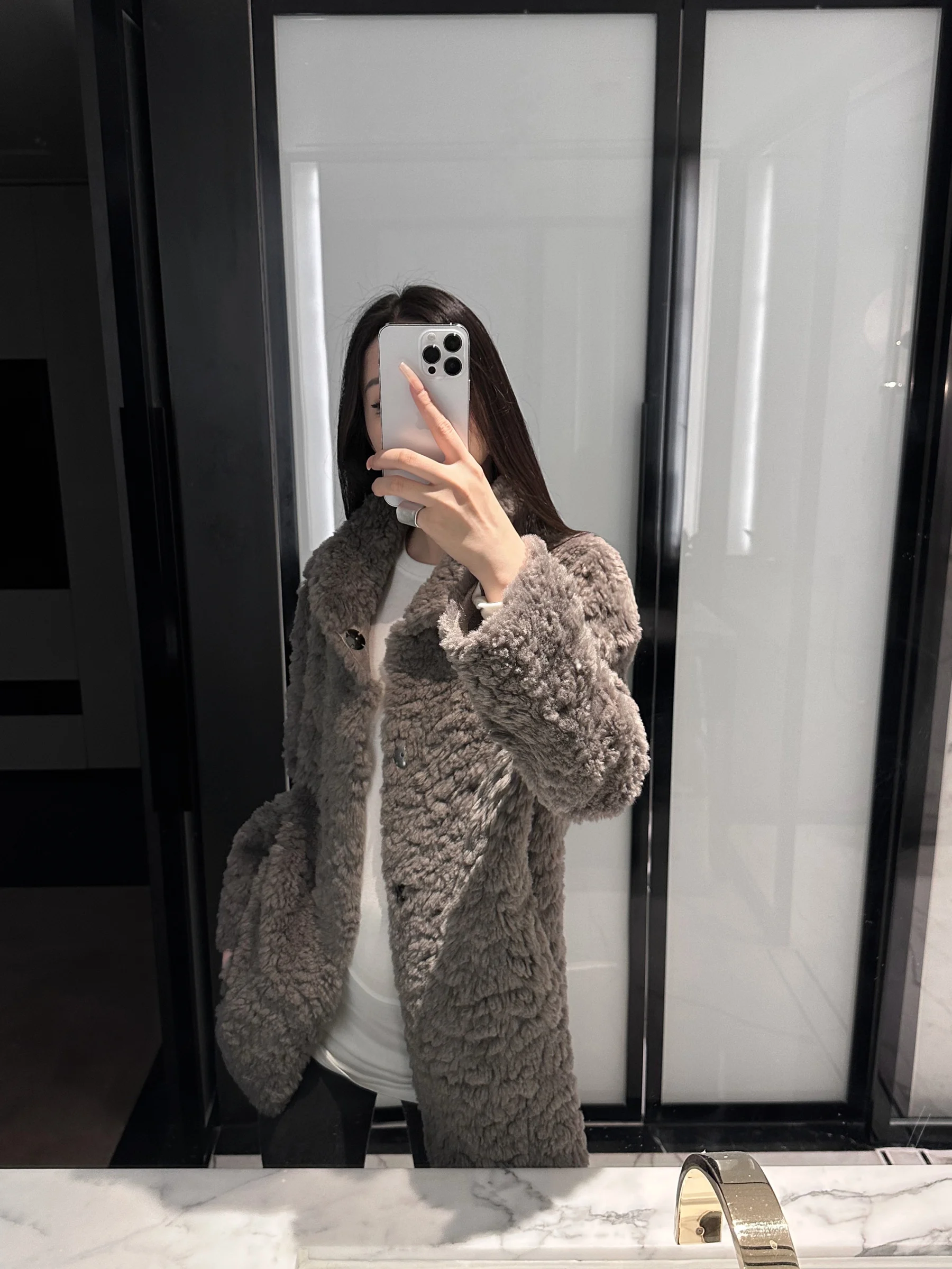 Casaco Feminino de Pele de Cordeiro 5werkwen com Gola Alta, Manga Longa, Caimento Solto, Outono/Inverno