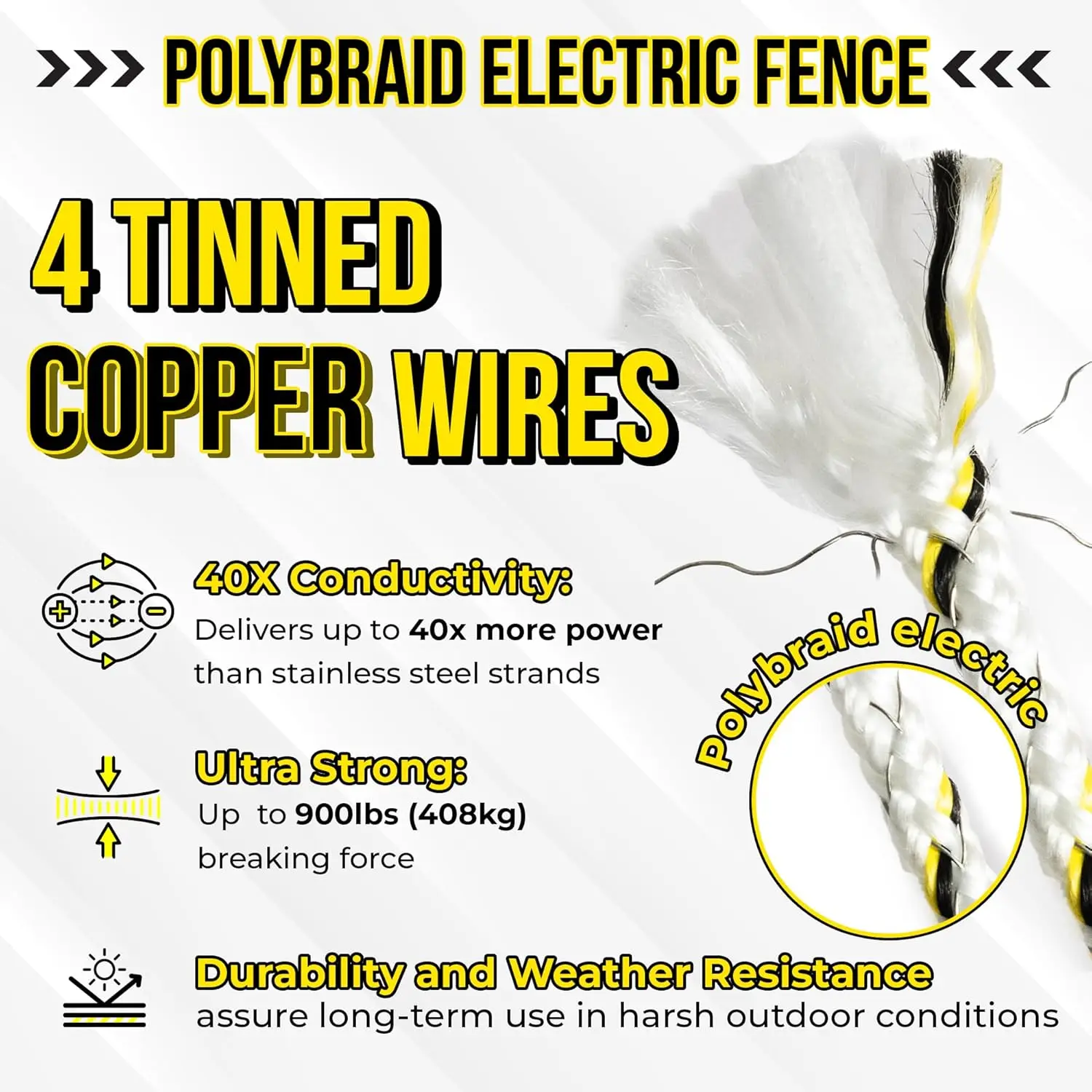 1000 ft Electric Fence Wire, 1/4 inch (6 mm), Tinned Copper Strands, for Temporary Pastures and Equine Containment