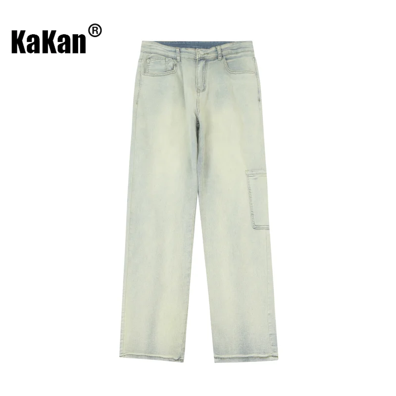 

Kakan - European and American Street Micro Elastic Yellow Mud Sand Washed Jeans for Men, Youth Zipper Straight Length Jeans5820