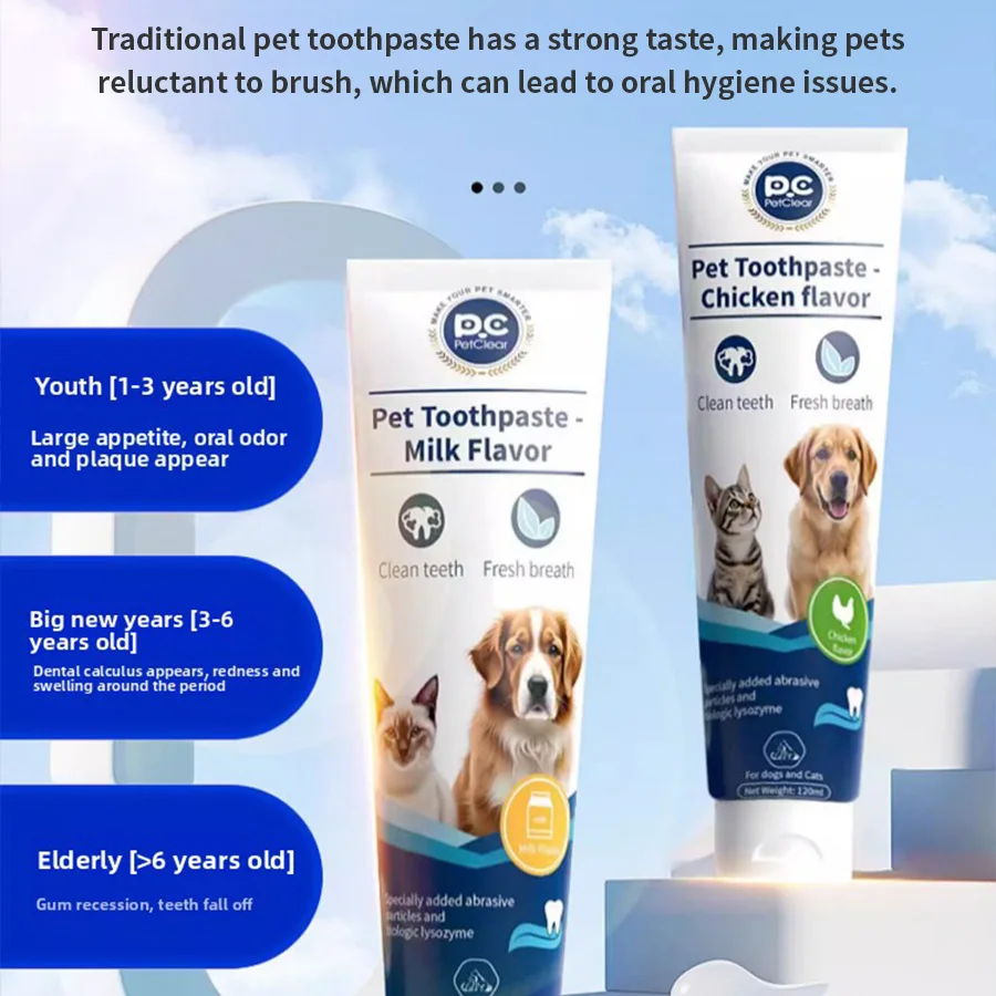 PetClear 120g Pet Toothpaste (Chicken Flavor) - Remove Tartar, Clean Teeth, Freshen Breath, Reduce Plaque for Pets