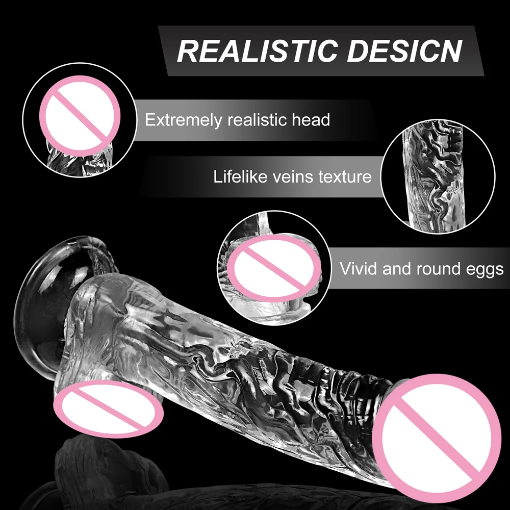 Transparent Realistic Penis Dildo Soft Crystal Jelly Dildos Strong Suction Cup Fake Dick Penis Anal Butt Plug Sex Toys for Women