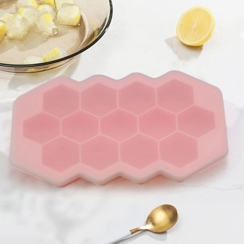 3 Pack Ice Square Trays With Sealed Lids,Silicone Molds,Reusable Hexagonal 39-Ice Trays,For Whiskey,Cocktail,Food