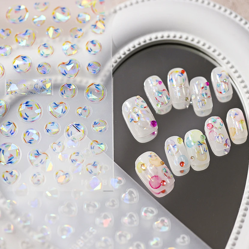 Summer Beach Heart Bubbles Lovely Polarized Colorful 3D Sparkle Self Adhesive Nail Art Decorations Stickers Cute Manicure Decals