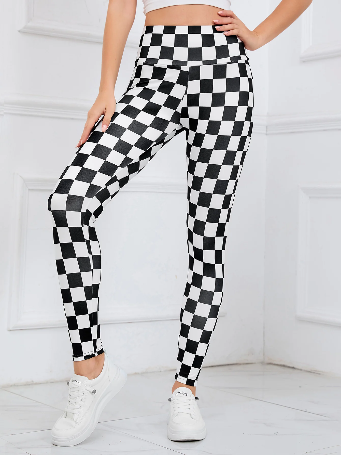 Black White Checkered Leggings Women Yoga Pants High Waist Booty Lifting Leggings Pants Clothing Fitness Wear Purchasing Agent