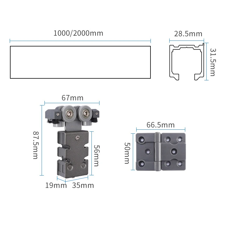 Imagem -03 - Porta de Dobramento do Armário Slides Liga de Alumínio Deslizante Pendurado Roda Slide Ferroviário Kit de Ferragem do Armário Peças da