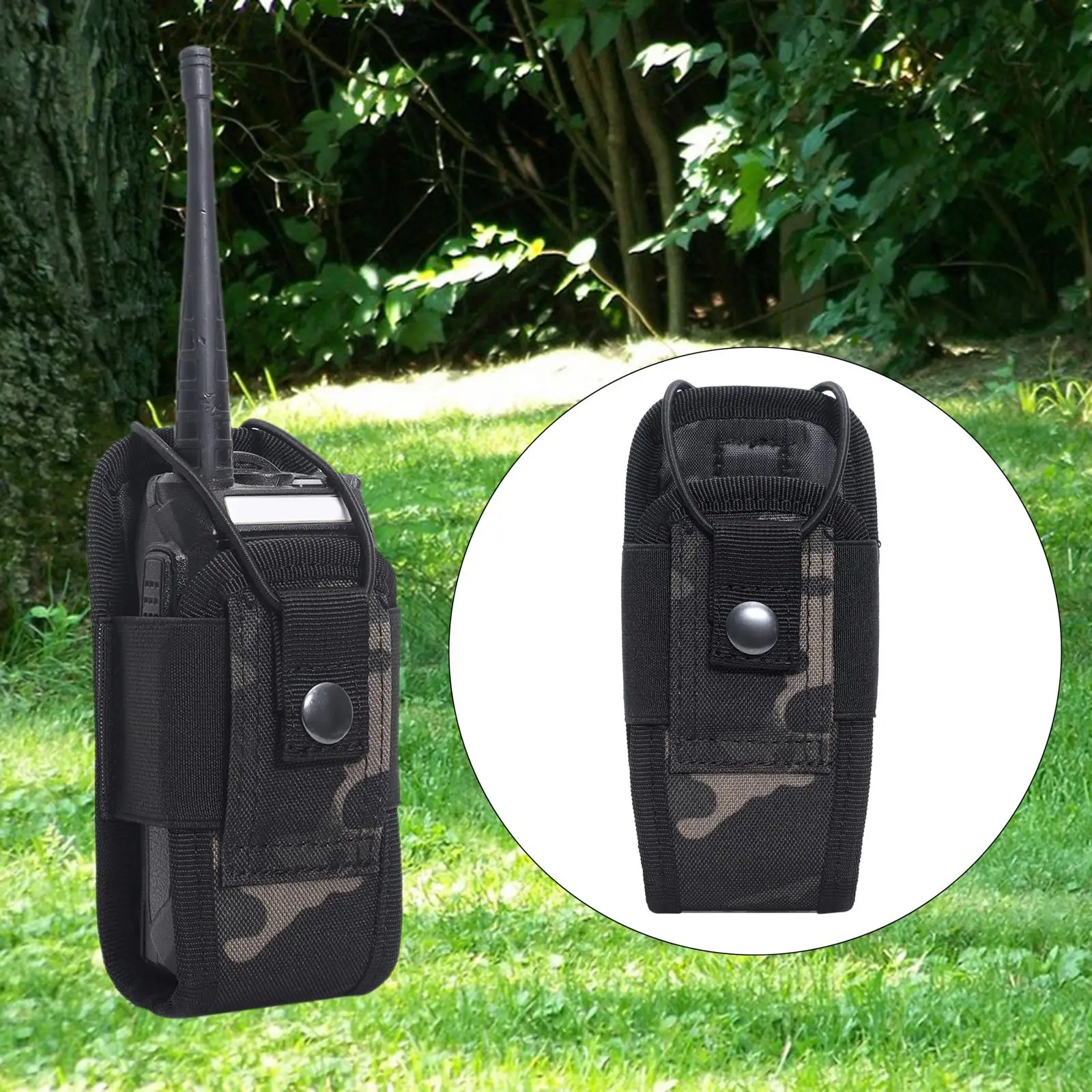 กระเป๋าใส่เครื่องส่งรับวิทยุแบบ Molle 6 ช่อง พร้อมช่องใส่แม็กกาซีน ลายพรางสีดำ