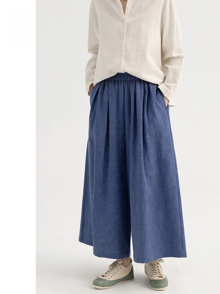 

New Le Collection Limited Edition Linen Wide Leg Pants Elastic Waist Spring Casual Cotton Linen Blend Ladies Straight Leg T...
