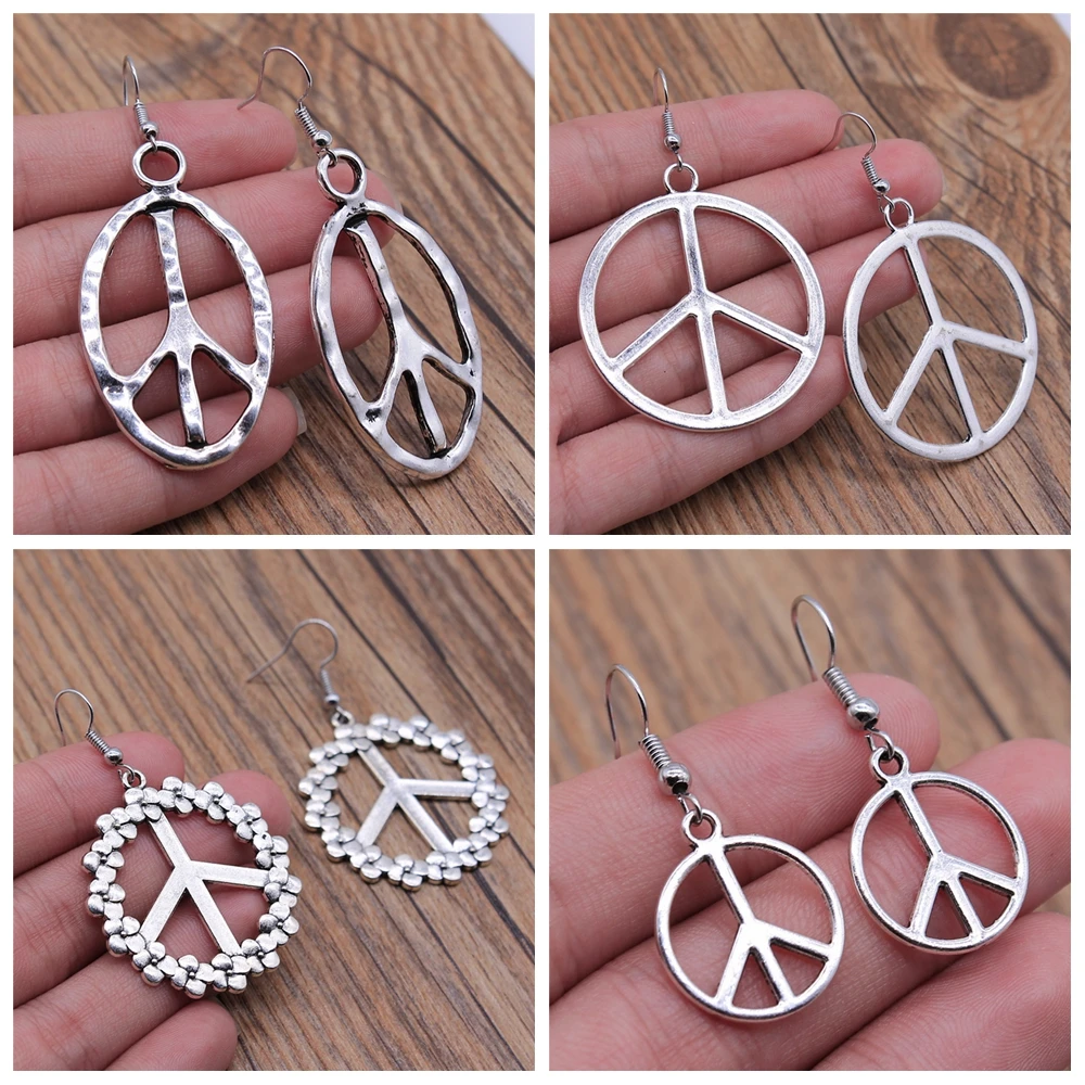 Punk Antique Silver Color Antique Bronze Color Drop Women\'s Earrings Charm Vintage Peace Symbols Dangle Earring For Women