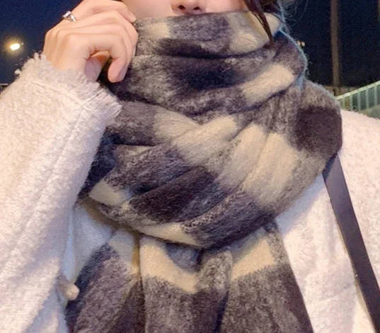 

【DJyoe】корейский клетчатый шарф, женский зимний новый стиль, теплая универсальная шаль, высококачественный шарф из искусственного кашемира, большая версия