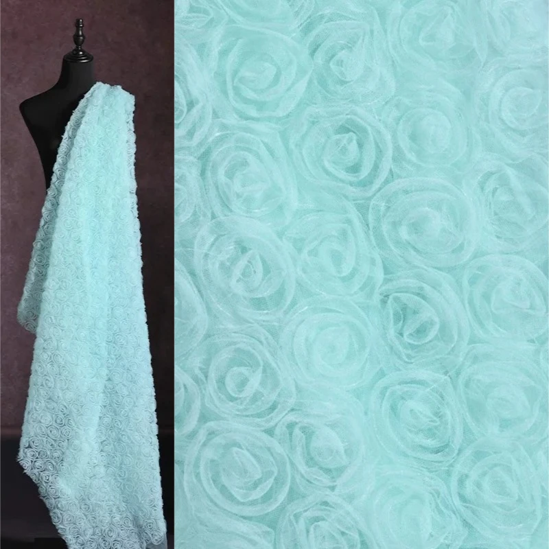 Rose Embossed Tulle Fabric Creative Textured Soft Lightweight Sheer for Dress Gown Wedding Designer DIY Sewing Accessories