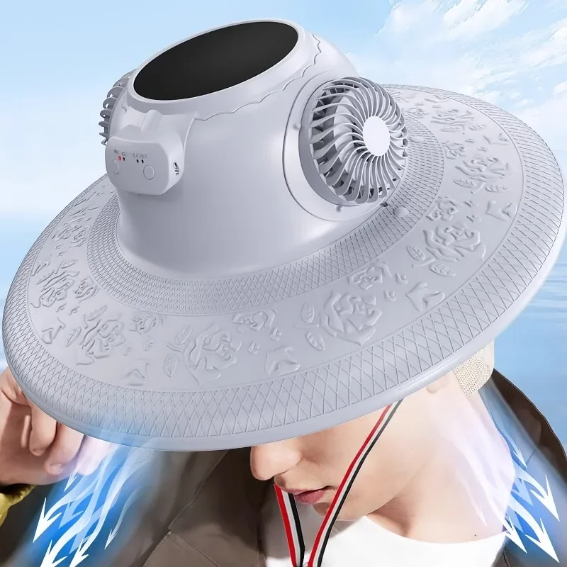 

solar charging with dual fan hat long standby outdoor fan hat