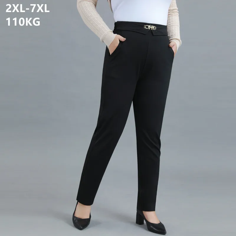 Women Pencil Pants Autumn Plus Size 7XL 6XL Straight Office Lady 110KG Slim Fit Autumn High Waisted Girls Stretched Streetwear