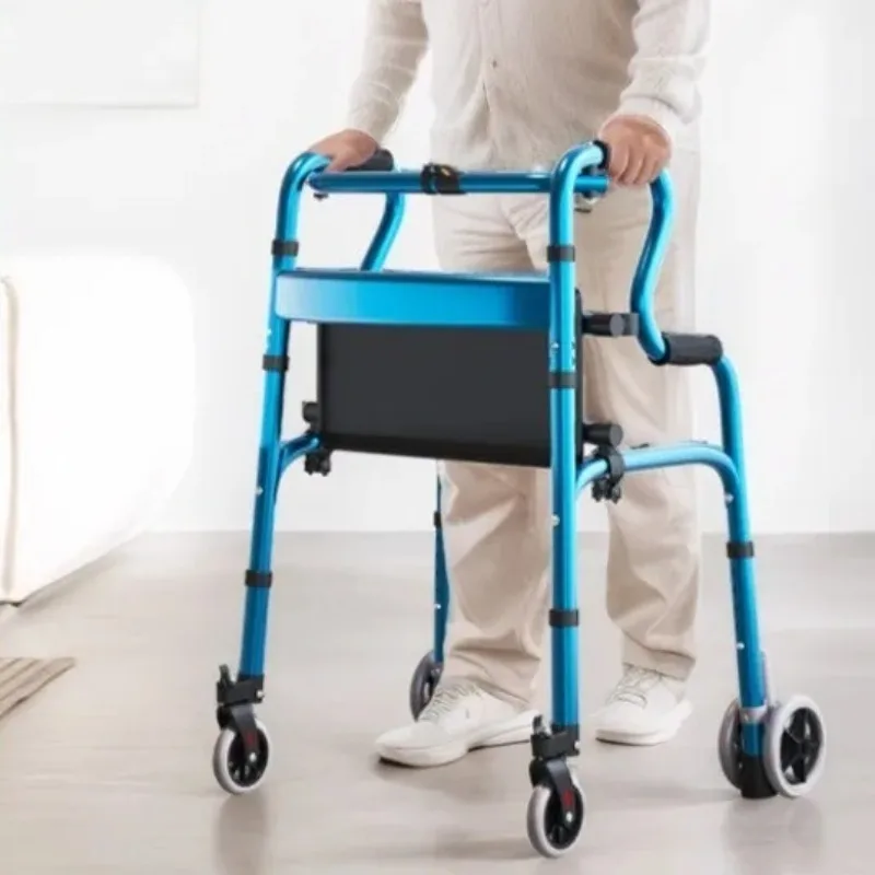 

Aluminum Alloy Chair Wheeled Walker with Brake Adjustable Commode Chairs Walking Aid for Elderly Folding Walking Stick with Seat