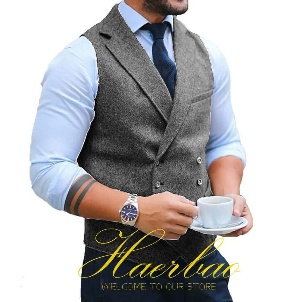 Navy Men\'s Herringbone Vest Double Breasted Sleeveless Jacket Formal Business Waistcoat Groom Vest chaleco hombre