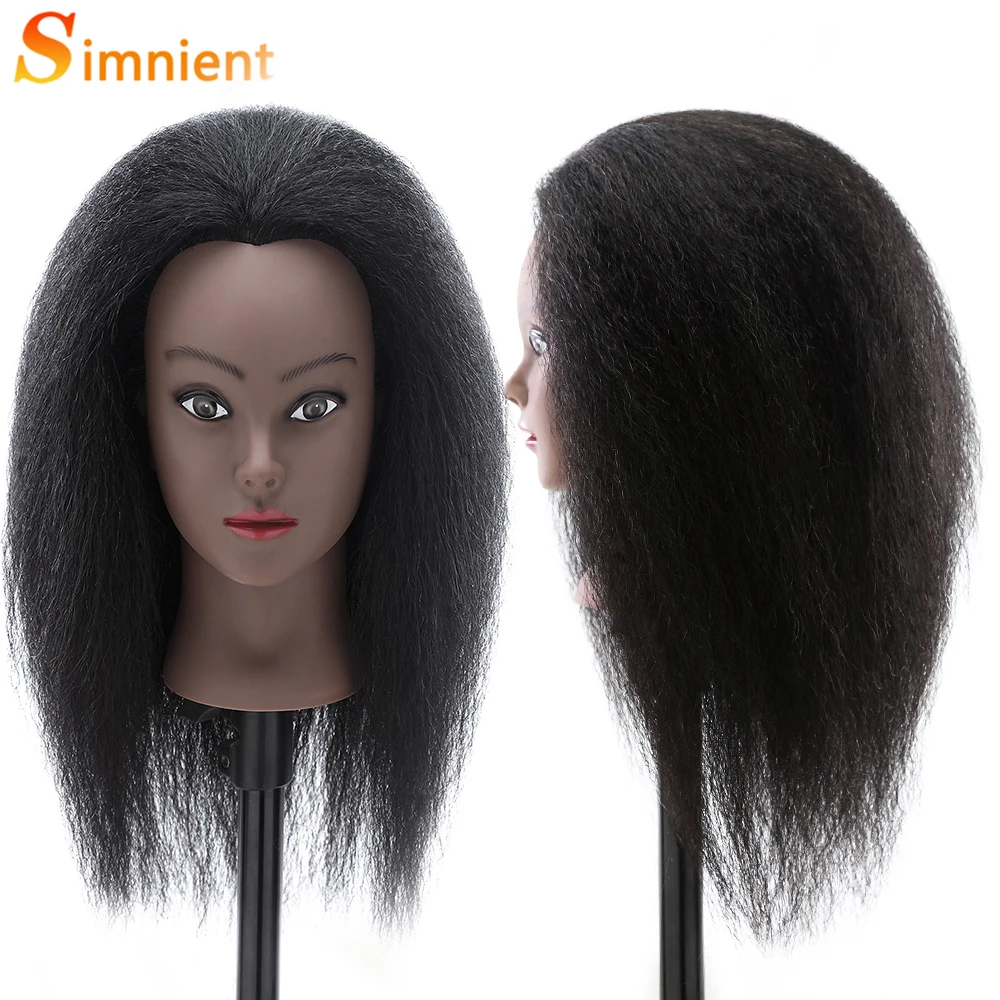 Female African Mannequin Head With 100% Real Hair For Styling Braiding Professional Training Hairdressing Hairart Head Stand