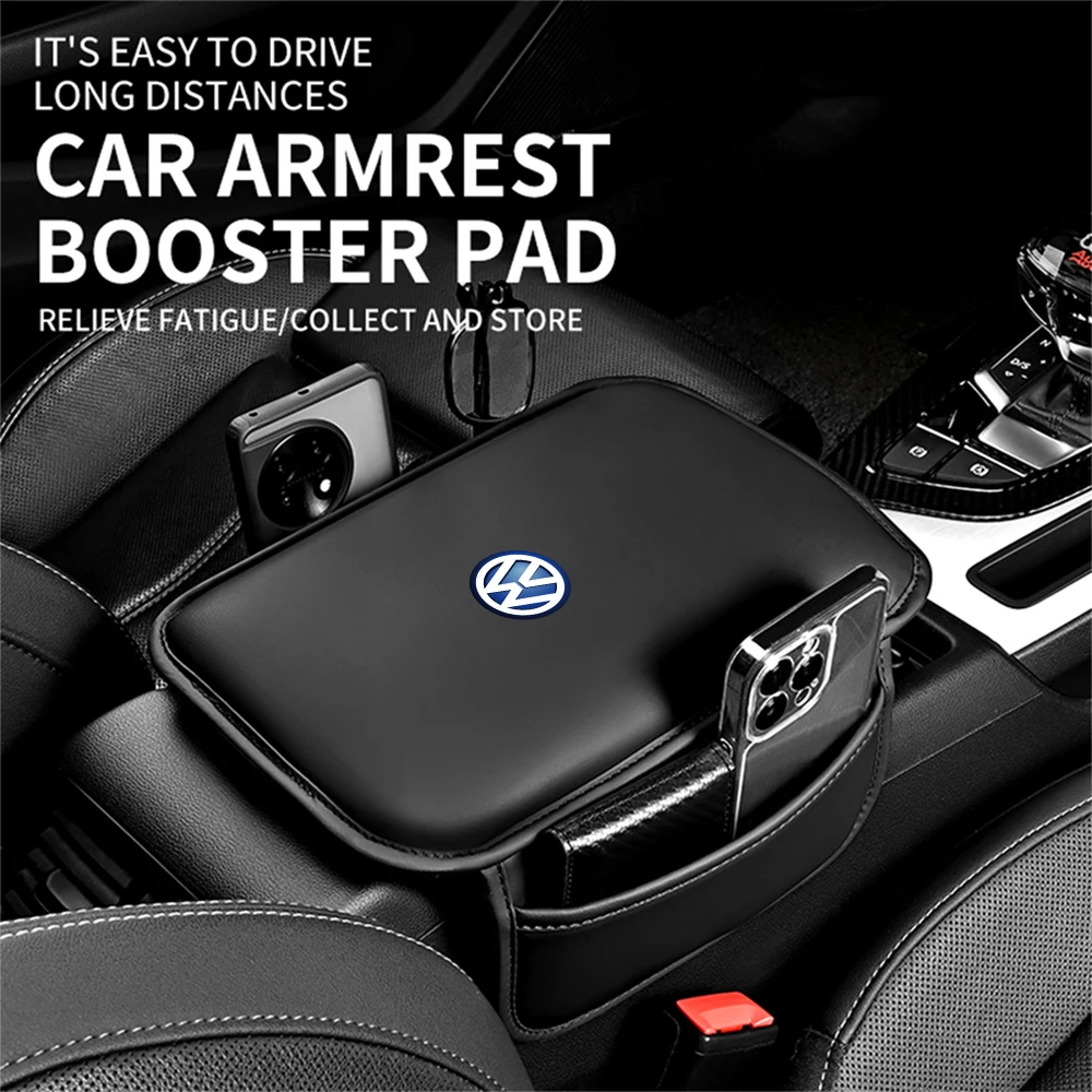 PU 가죽 자동차 팔걸이 박스 패드 팔걸이 보호 쿠션 커버, VW R라인 골프 8 5 4 6 파사트 B6 Mk4 티구안 Mk7 제타용, 1 개