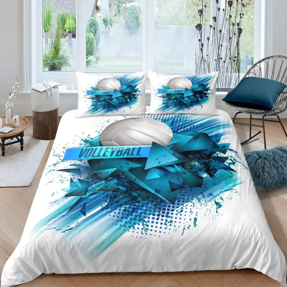 Imagem -03 - Voleibol Duvet Cover Conjunto Microfiber Sports Ball Tema Mistura Fogo e Água Voleibol Twin Bedding Conjunto Double Queen King Size