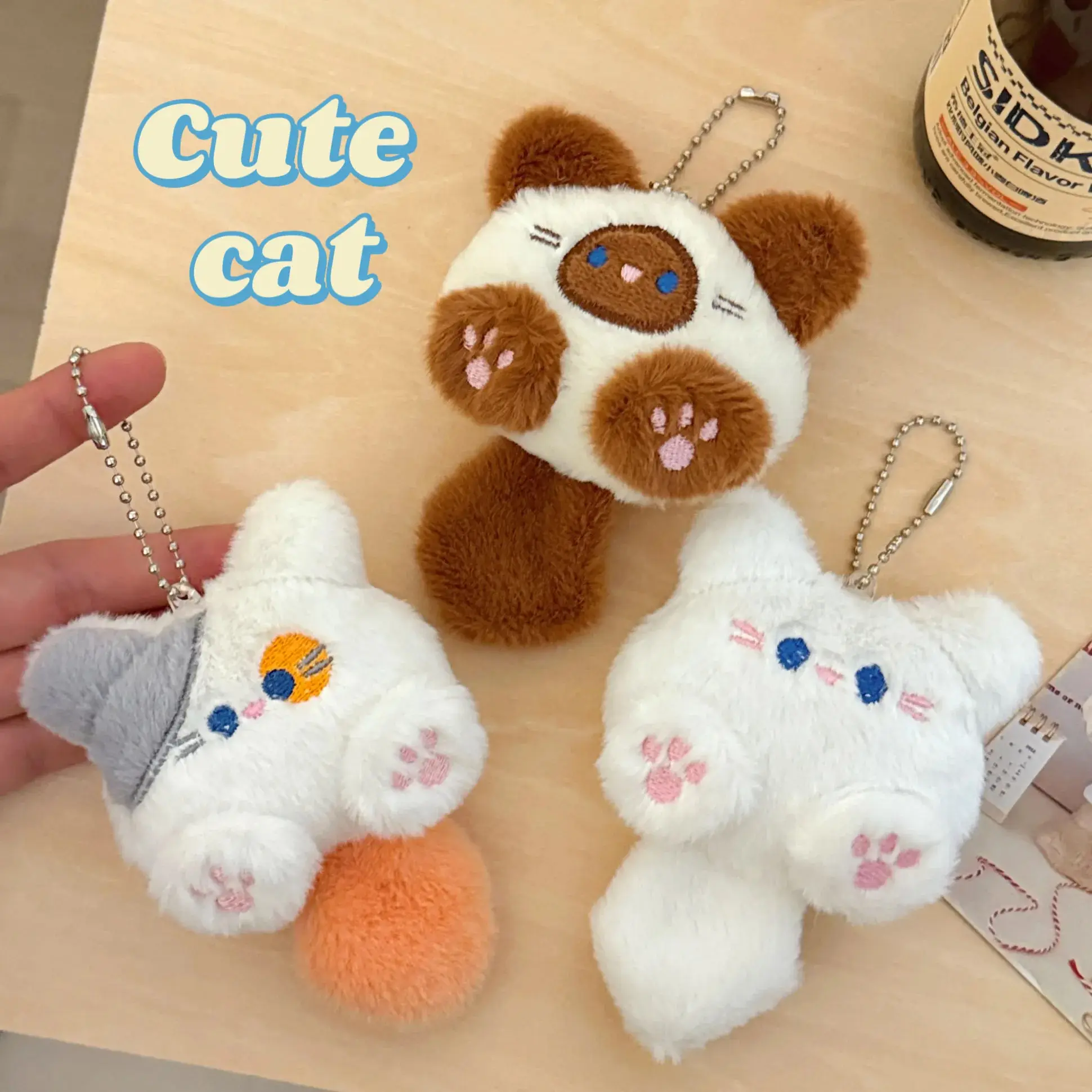 

Plush Cat Keychain Soft Stuffed Animal Little Cat Bag Car Pendant Keychain Trinket Kids Stuffed Keychains Accessories