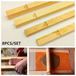 8PCS/SET Mud Roller Mud Guide Wooden Strip Mud Plate Forming Supplies Ceramic Craft Polymer Clay Pottery Modeling Tools