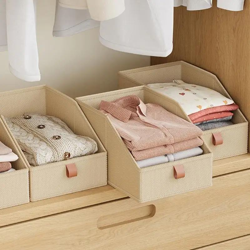 Fabric Closet Storage Bins, Set of 6 Stitched Cloth Baskets with Upper and Lowered Front Access for Separating Clothing and Y5GB